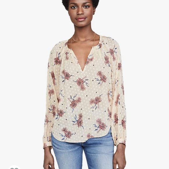 Joie Blush Swiss Dot Silk Blend Floral Long Sleeve Blouse Sz M‎ - NWT - Picture 1 of 12